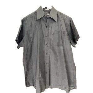 Substudio Shirt Mens Large Button Down Stretch Gray Cotton Spandex Short Sleeve